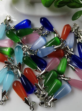 月光石水滴形吊坠多色猫眼石项坠