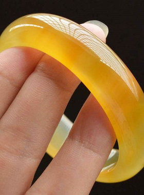 天然巴西黄玉髓手镯 冰透典雅黄玛瑙玉镯子玉石手环手饰女款