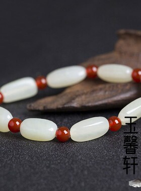 新疆和田玉原石随型手串女款青白玉随形桶珠手链玉手链米珠手饰女