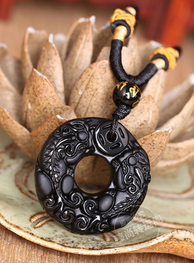 貔貅平安扣男女天然黑曜石