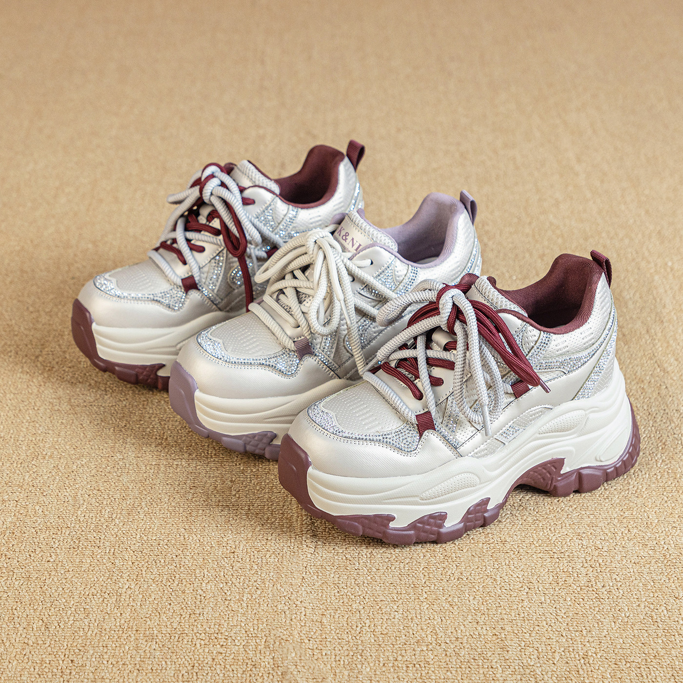 水钻厚底老爹鞋女2026新款小个子8cm增高时尚百搭增高轻便休闲鞋,淘宝优惠券,粉丝福利购,淘宝优惠卷