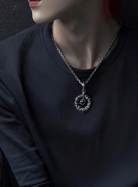 YUKI男女霸气熔岩宝石银项链