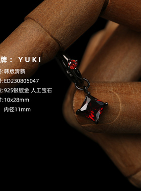 YUKI男女气质红色哥特宝石银耳环