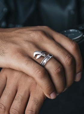 YUKI男士霸气欧美扳手银戒指