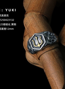 YUKI小众设计复古三叉戟纯银潮人