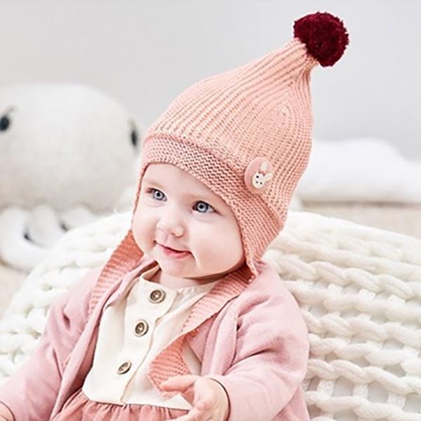 M626韩国进口3-12个月男女宝宝护耳胎帽婴儿童秋冬季保暖针织帽子 - 图0
