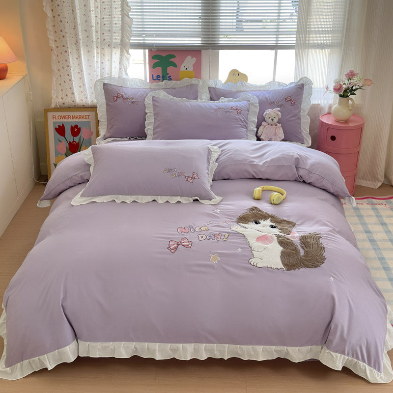 特价款公主风纯棉四件套全棉卡通小猫被套床单学生三件套床上用品,淘宝优惠券,粉丝福利购,淘宝优惠卷