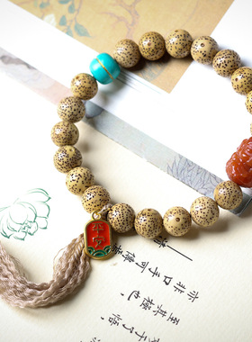 原创设计黄金仔星月菩提手链文玩南红玛瑙绿度母佛珠手串女款