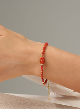 天然南红玛瑙貔貅手链女红色圆珠串珠手环手串本命年招财新饰品