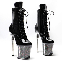 Leecabe New Sequin Transparent Bottom Ordering High Heel Short Boots Steel Tube Dance Girls Boots Fashion Walk Show Short Boots