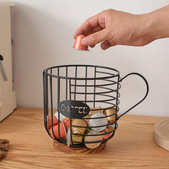 Desktop coffee storage basket with metal handle Nordic