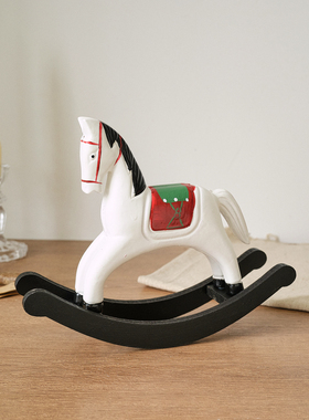 复古木质手绘红色小马桌面摆件