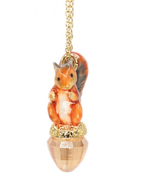 镀18K金手绘童话风珐琅可爱小松鼠镶嵌水晶宝石吊坠项链女锁骨链