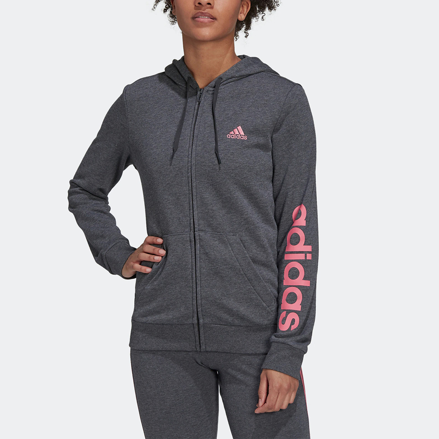 Adidas/阿迪达斯正品新款女子舒适透气休闲运动连帽外套 H07750 - 图1