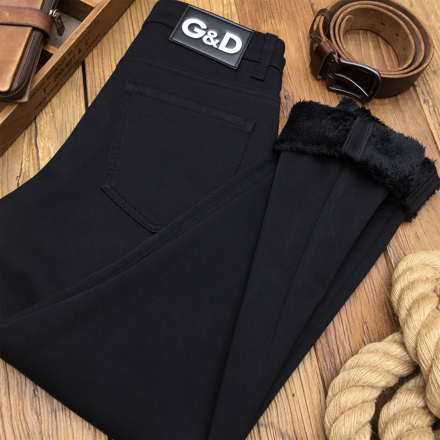 黑色牛仔裤男款冬季薄绒保暖高端休闲弹力修身小脚纯黑磨毛九分裤,淘宝优惠券,粉丝福利购,淘宝优惠卷