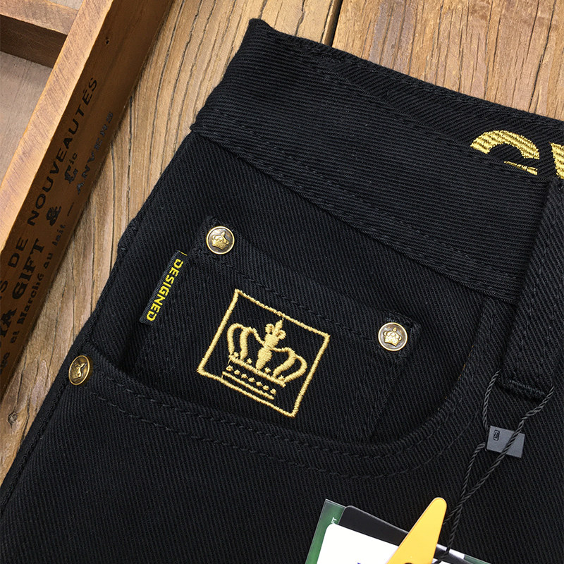 刺绣黑色牛仔裤男九分裤秋季欧货高端潮流弹力休闲修身长裤秋冬款,淘宝优惠券,粉丝福利购,淘宝优惠卷