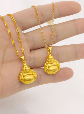 金店同款沙金弥勒佛吊坠项链