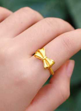 开口可调节磨砂蝴蝶结食指戒沙金