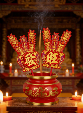 绒布立体烫金过年拜神香炉插金花