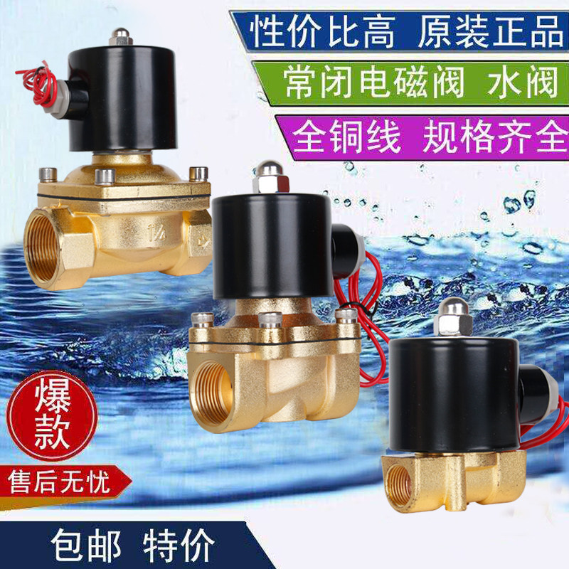 纯铜线圈常闭电磁阀水气阀AC220V24V 电子阀4分控制水开关12V螺纹 - 图0