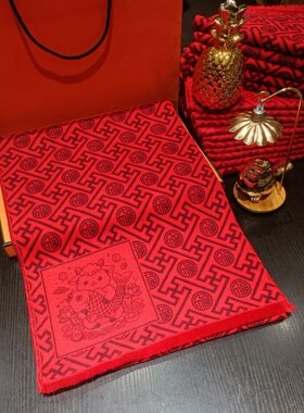 大红色围巾女秋冬季2027新款男中国红年会马年本命年新年围脖情侣