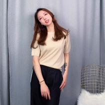 Commute beloved 2022 Spring summer and summer European and American minimalist wind pastin dyed wool short sleeve pure color sweater