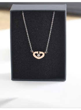 玫瑰金韩版时尚心项链女生短款锁骨链吊坠饰品配饰镶钻吊坠礼物