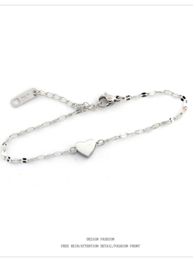 不掉色钛钢银色链女爱心小红心腕饰轻奢本命年礼物韩版简约个性潮