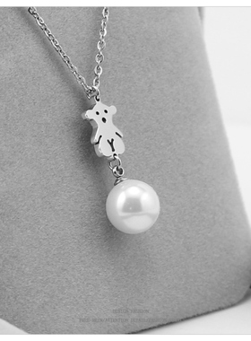 轻奢气质百搭小熊珍珠项链小众设计感精致锁骨链颈链女生节日礼物