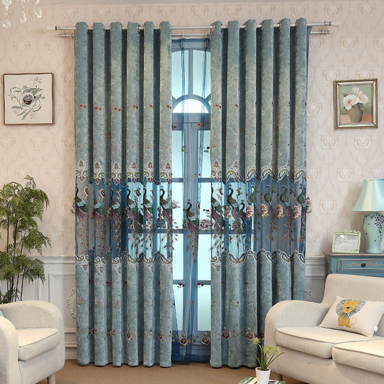 Hollow peacock chenille luxury decorative Chinese curtains