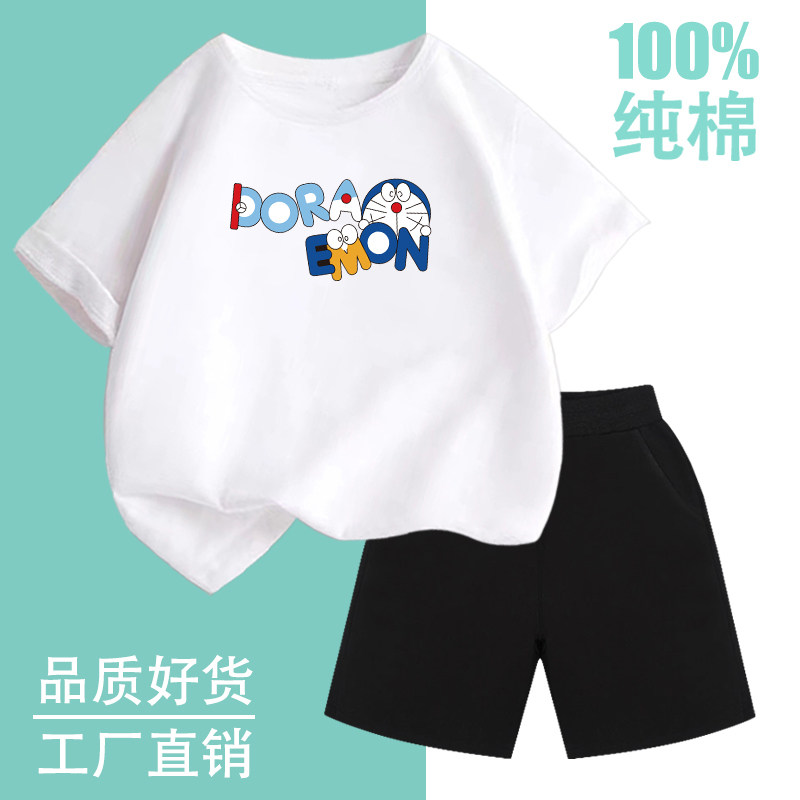 亲子装一家三四口夏装母子母女装男女童短袖T恤儿童卡通圆领上衣