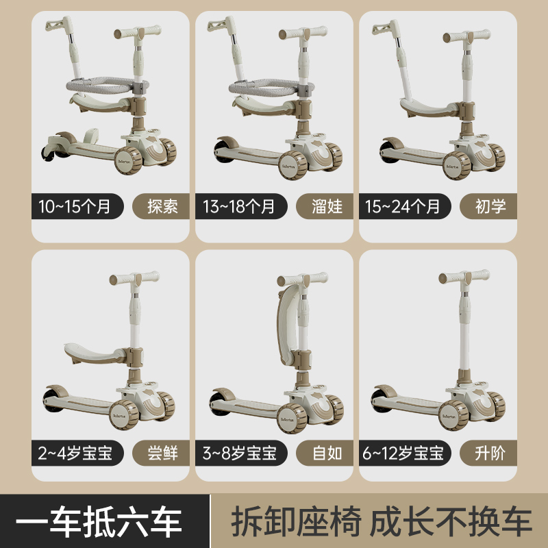 儿童滑板车1一3岁三合一宝宝滑板车3一6岁男女小孩折叠溜娃滑滑车