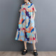 Summer new loose large size printed splicing casual simple sweet short-sleeved dress square collar extended shirt