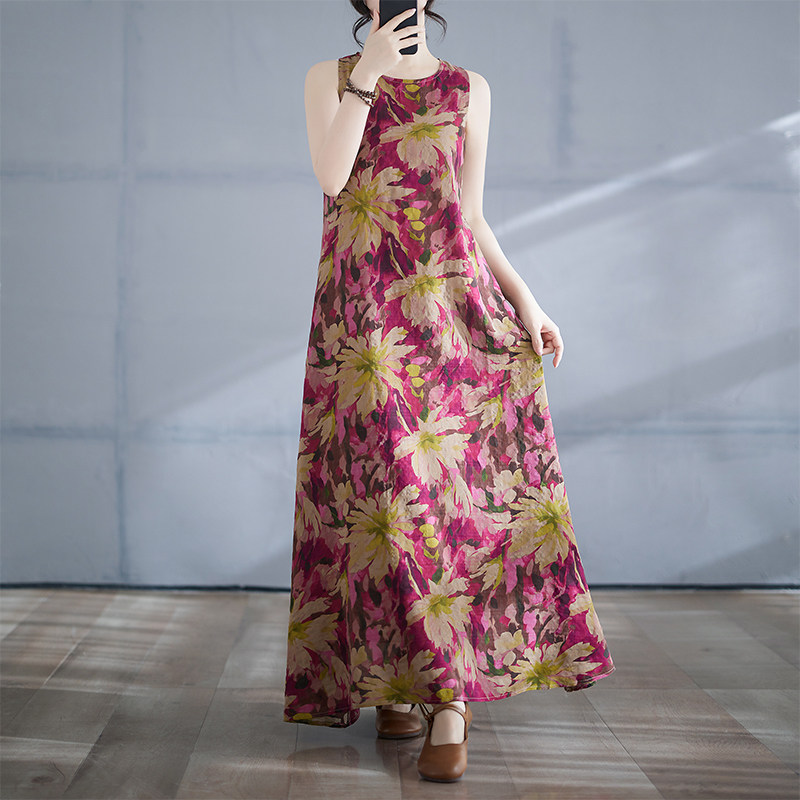 多色可选~新款波西米亚长裙夏季新款加肥加大无袖圆领印花连衣裙,淘宝优惠券,粉丝福利购,淘宝优惠卷