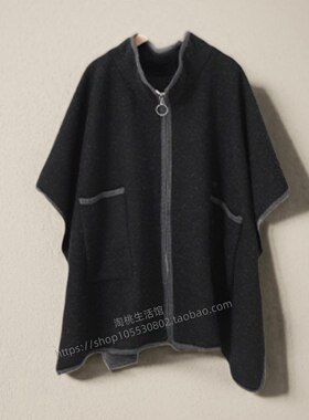 欧美秋冬立领拉链披肩口袋斗篷大码外套无袖旅游保暖加厚男女外搭