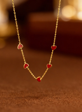 精致红色滴釉爱心钛钢项链女款小众气质轻奢ins高级感锁骨链1155