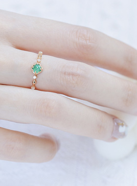 糖塔培育祖母绿戒指纯银轻奢高级