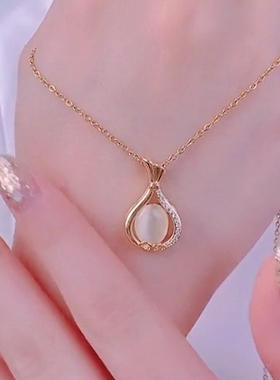 高级感轻奢猫眼石福袋锁骨链