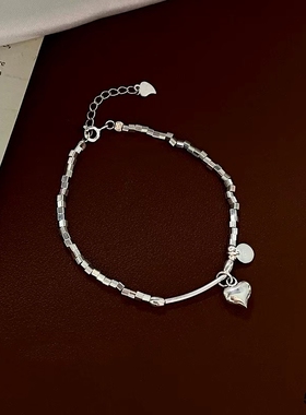 纯银爱心碎银方块手链/好运连连/雪花银傣家熟银食用银