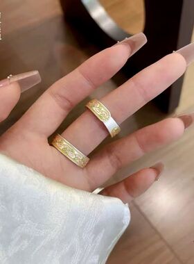纯银描金花藤戒指珐琅彩描金工艺新中式古典感/吉祥美好/雪花银