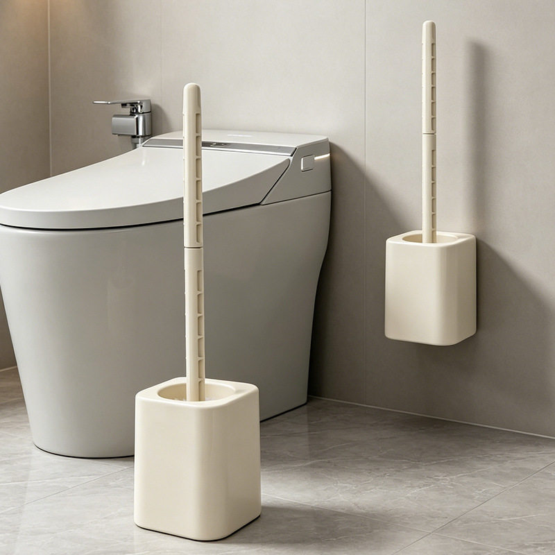Wall-mounted long-handled toilet brush with no holes and no dead ends