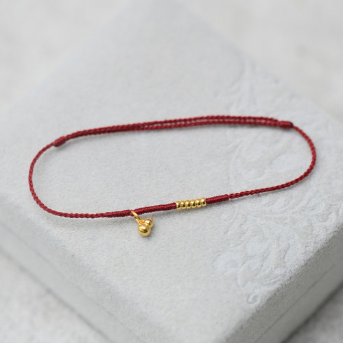 足金999小葫芦黄金金珠本命年纯手工编织精致红绳可调节手链脚链 - 图1