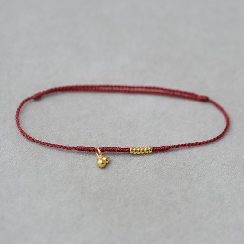 足金999小葫芦黄金金珠本命年纯手工编织精致红绳可调节手链脚链 - 图2