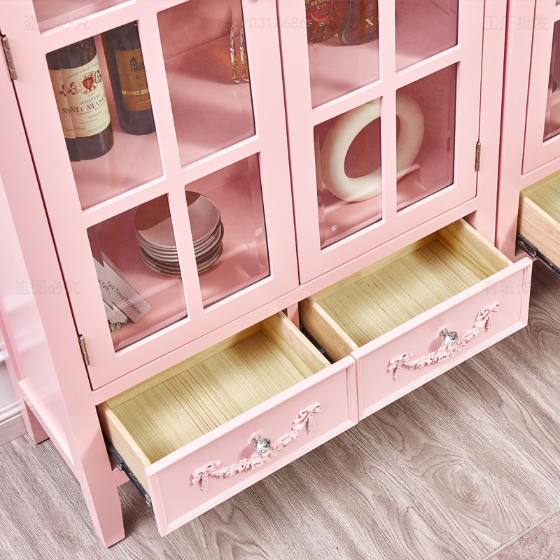 高至美式单双门粉色书柜带门置物柜书架玻璃展示柜轻奢风一体书柜-图2