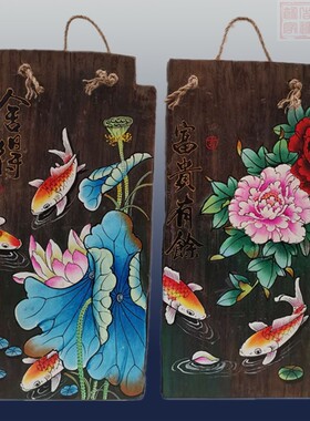 纯手绘墙壁仿古装饰挂件木板画