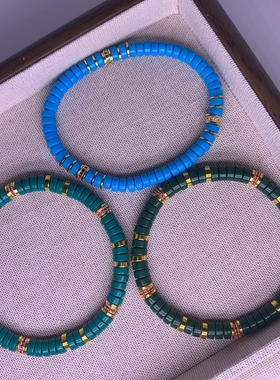 绿松石药片直切彩钻手串