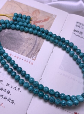 天然绿松石6mm网花圆珠项链