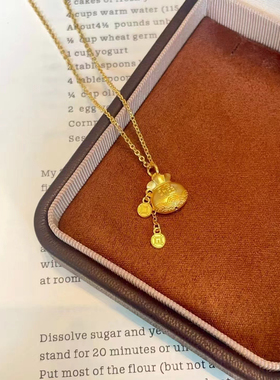 深圳水贝999足金5G福袋钱袋项链福气满满好运连连女黄金浮雕感