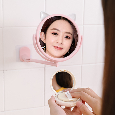 家用壁挂式小镜子可爱免打孔可调节墙上化妆镜浴室卫生间梳妆镜子