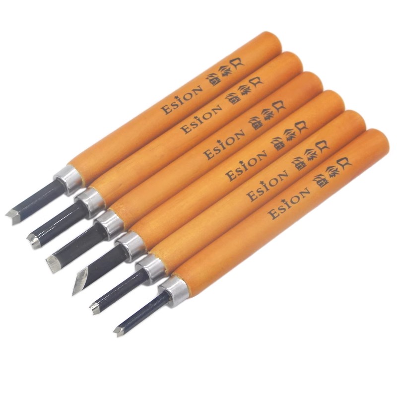 日本ESION木刻刀学生版画雕刻刀版画工具专用篆刻橡皮章6支套装 - 图2